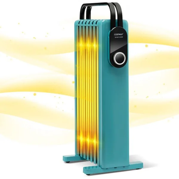 Radiateur à Huile Mobile 1500W 3 Chaleurs Réglable Racks de Serviettes Double Protection contre Surchauffe 7 Eléments Vert