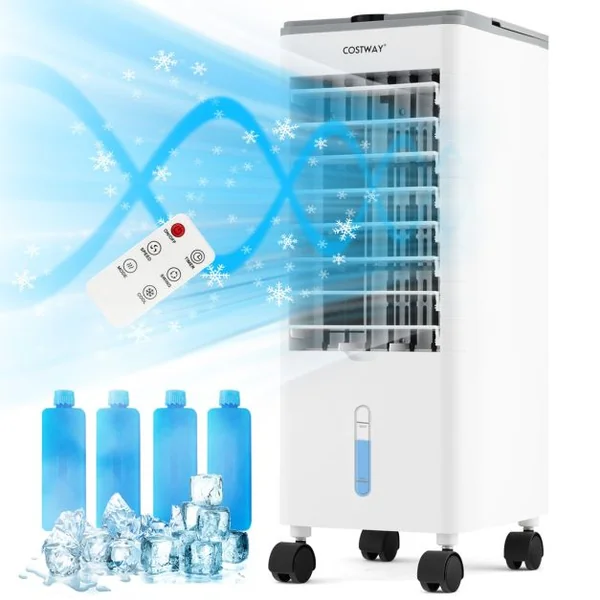 Rafraichisseur d'Air Mobile 3 Modes 3 Vitesses de Vent Refroidisseur d'Air 3 en 1 avec Oscillation 60° Minuterie 12 h Télécommande Blanc/Gris