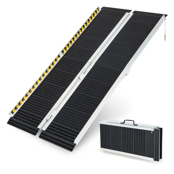 Rampe D’accès en Aluminium avec Plaque de Transition et Surface Antidérapante Autocollants D'avertissement Réfléchissants Rampe de Seuil pour Maison 152,5L