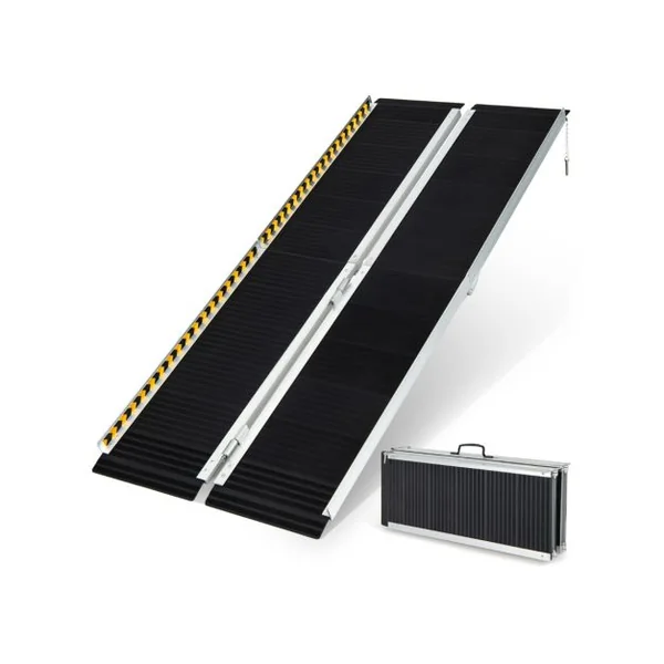 Rampe D’accès en Aluminium avec Plaque de Transition et Surface Antidérapante Autocollants D'avertissement Réfléchissants Rampe de Seuil pour Maison 182L