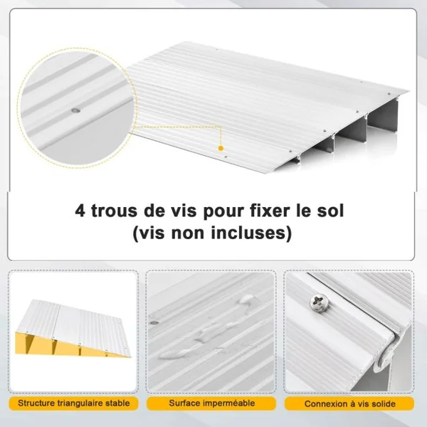Rampe de Seuil de Porte 10,5cm avec Hauteur Réglable en Aluminium Antidérapante Charge 317KG pour Fauteuils Roulants Déambulateurs Scooters