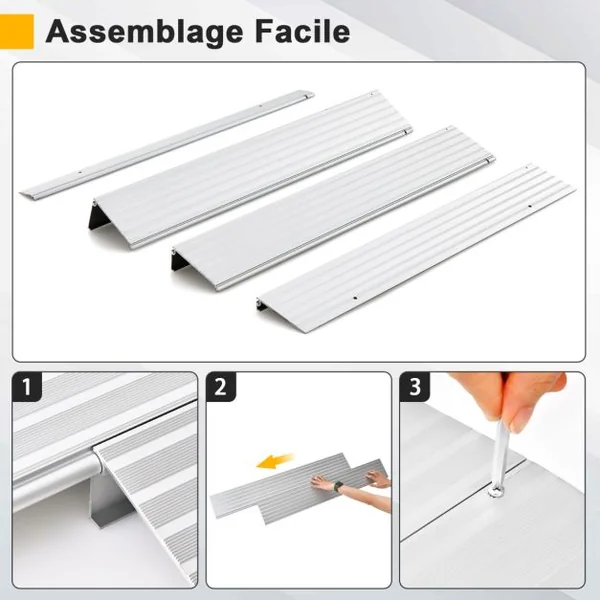 Rampe de Seuil de Porte de 8,5cm avec Hauteur Réglable en Aluminium Antidérapante Charge 317KG pour Fauteuils Roulants