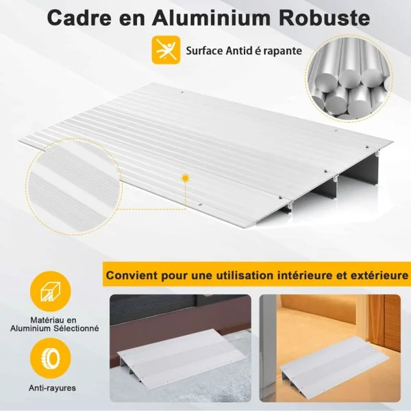 Rampe de Seuil de Porte de 8,5cm avec Hauteur Réglable en Aluminium Antidérapante Charge 317KG pour Fauteuils Roulants
