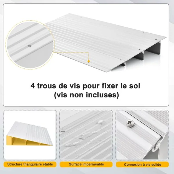 Rampe de Seuil de Porte de 8,5cm avec Hauteur Réglable en Aluminium Antidérapante Charge 317KG pour Fauteuils Roulants