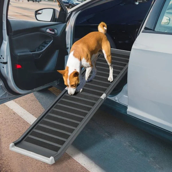 Rampe pour Chien Pliable avec Cadre en Métal Charge 60KG Escalier Pour Animaux Antidérapante avec Verrouillage pour Voiture
