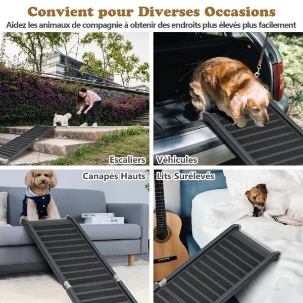 Rampe pour Chien Pliable avec Cadre en Métal Charge 60KG Escalier Pour Animaux Antidérapante avec Verrouillage pour Voiture