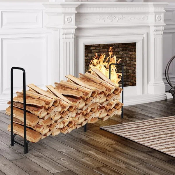 Range Bûche en Métal 245x36x122,5cm Porte-bûches Pieds Surélevés Charge Max 500KG Abri Bûche Rangement Bois pour Jardin Poêle Brasero Noir