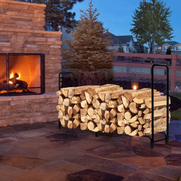 Range Bûche en Métal 245x36x122,5cm Porte-bûches Pieds Surélevés Charge Max 500KG Abri Bûche Rangement Bois pour Jardin Poêle Brasero Noir