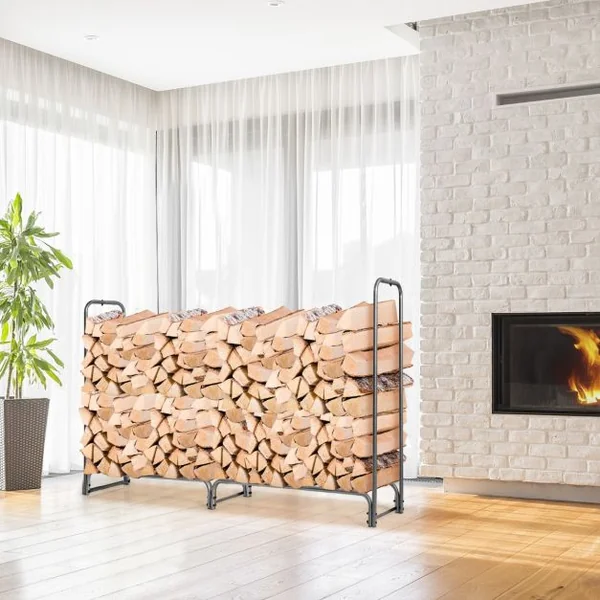 Range Bûche Extérieur avec Housse PVC 600D Imperméabl Abri Bûche Rangement Bois Porte-bûches Abris Bois Noir