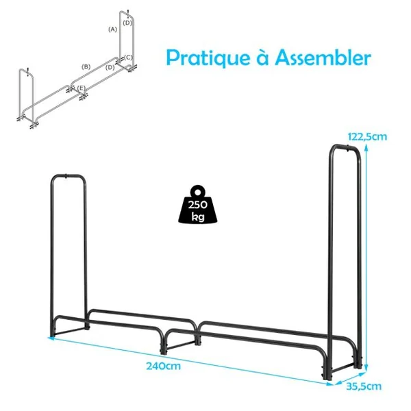Range Bûche Extérieur avec Housse PVC 600D Imperméabl Abri Bûche Rangement Bois Porte-bûches Abris Bois Noir