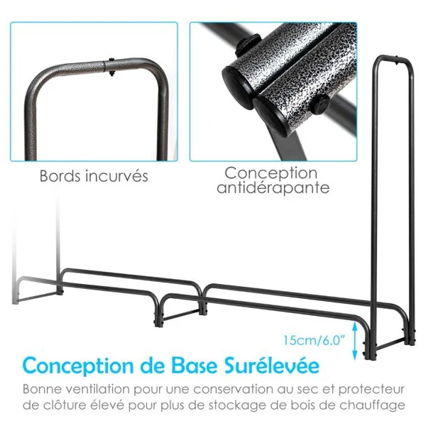 Range Bûche Extérieur avec Housse PVC 600D Imperméabl Abri Bûche Rangement Bois Porte-bûches Abris Bois Noir