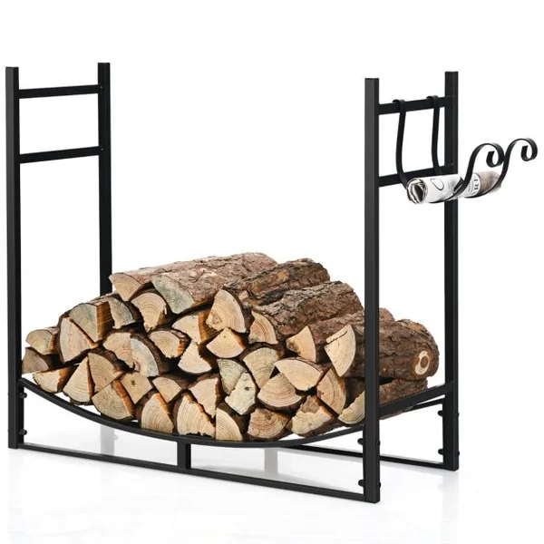 Range Bûche Intérieur avec 2 Crochets Amovible pour Bois de Chauffage 84 x 33 x 76 CM Charge 50 KG Cadre en Fer
