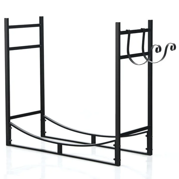 Range Bûche Intérieur avec 2 Crochets Amovible pour Bois de Chauffage 84 x 33 x 76 CM Charge 50 KG Cadre en Fer