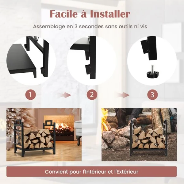 Range Bûche Intérieur, Porte-Bûches Métal Charge 30 kg pour Rangement Bois Intérieur Porte Bûche Cheminée pour Poêle Foyer Motif d'Élan 46 x 33 x 46 cm