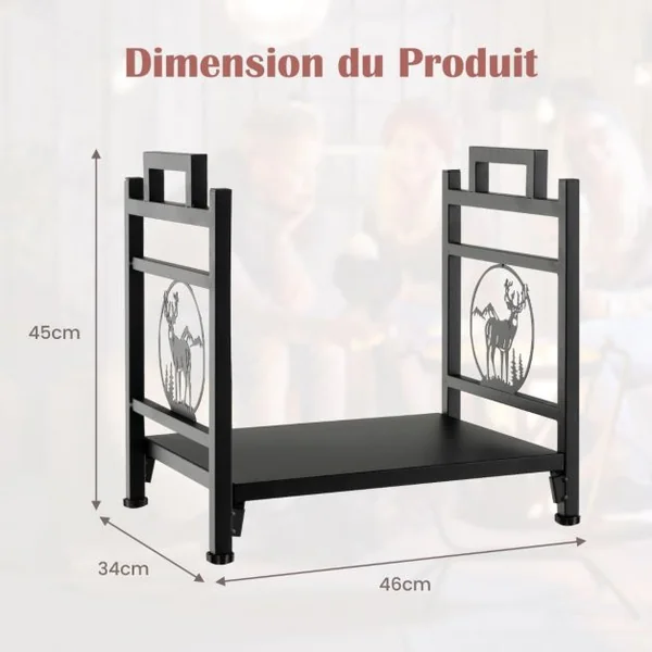 Range Bûche Intérieur, Porte-Bûches Métal Charge 30 kg pour Rangement Bois Intérieur Porte Bûche Cheminée pour Poêle Foyer Motif d'Élan 46 x 33 x 46 cm