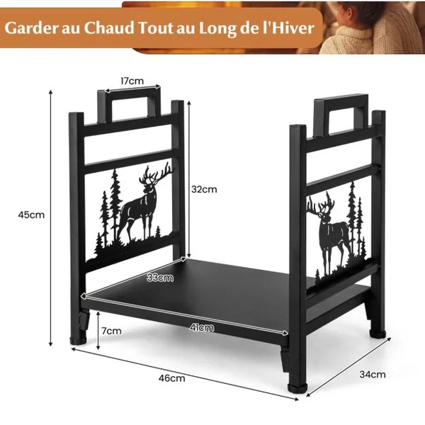 Range Bûche Intérieur Porte-Bûches Métal Charge 60 kg pour Rangement Bois Intérieur Porte Bûche Cheminée pour Poêl Foyer 46 x 34 x 45 cm