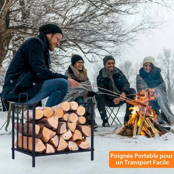 Range Bûches avec Poignée Porte Bûches en Acier pour Intérieur et Extérieur Capacité de Charge de 50 kg 46 x 31 x 46 cm