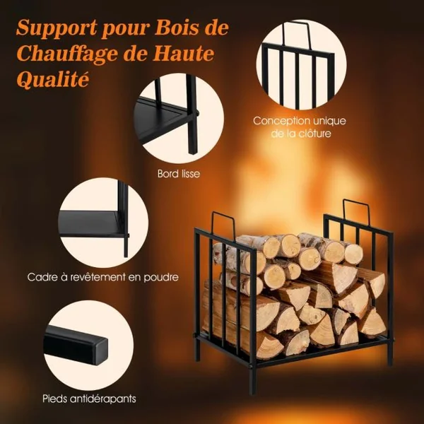 Range Bûches avec Poignée Porte Bûches en Acier pour Intérieur et Extérieur Capacité de Charge de 50 kg 46 x 31 x 46 cm