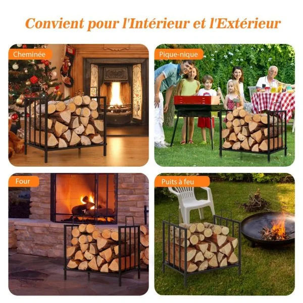 Range Bûches avec Poignée Porte Bûches en Acier pour Intérieur et Extérieur Capacité de Charge de 50 kg 46 x 31 x 46 cm