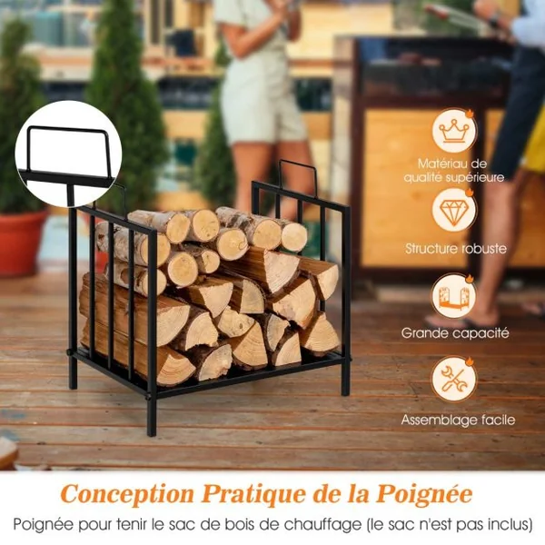 Range Bûches avec Poignée Porte Bûches en Acier pour Intérieur et Extérieur Capacité de Charge de 50 kg 46 x 31 x 46 cm