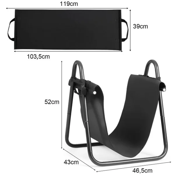 Range-bûches Extérieur avec Support en Toile pour Bois de Cheminée en Métal 46,5 x 43 x 52cm avec Poignées Base Triangulaire