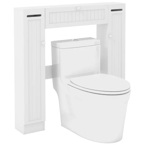 Rangement Au-dessus des Toilettes Organisateur de Salle de Bain Autoportant Étagères Réglables Porte-papier Blanc
