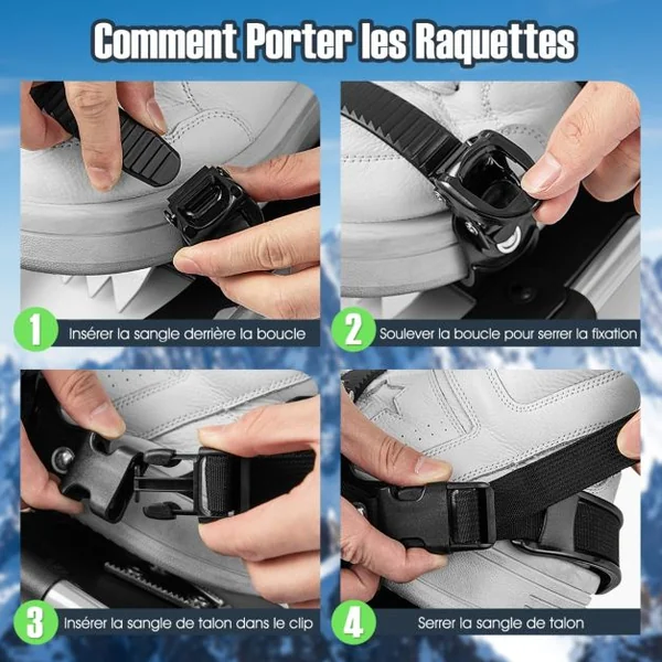 Raquettes à Neige 63Cm en Aluminium avec Système de Pivot Flexible Fixation à Double Cliquet Bâtons Réglables Pour Poids de 30-130 kg Bleu
