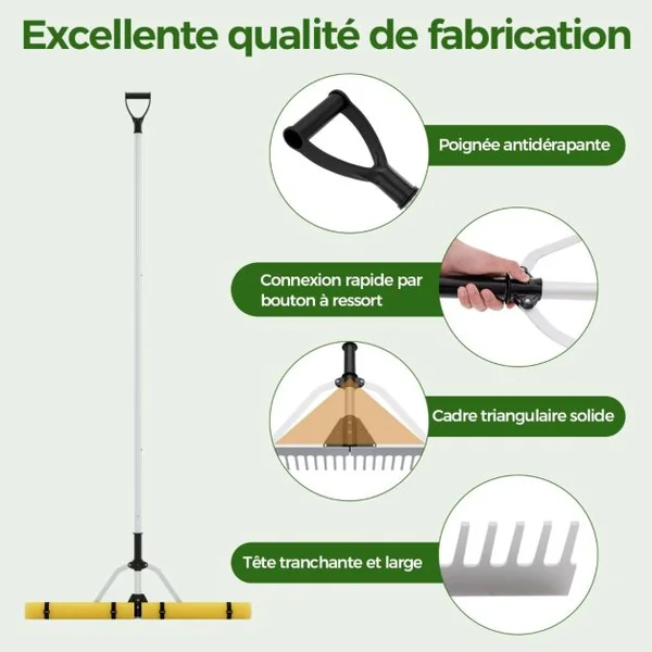 Rateau Flottant pour Élimination des Algues avec Longueur de Corde 600 cm Rateau Pliable en Aluminium avec 36 Dents 230 x 92 cm Adapté aux Terrestres/Aquatiques