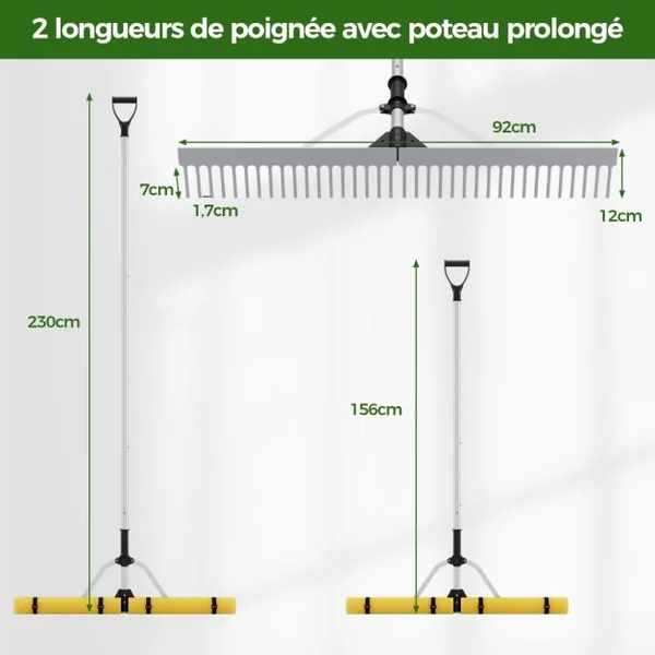 Rateau Flottant pour Élimination des Algues avec Longueur de Corde 600 cm Rateau Pliable en Aluminium avec 36 Dents 230 x 92 cm Adapté aux Terrestres/Aquatiques