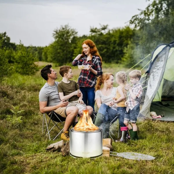 Rechaud Bois Poêle sans Emission de Fumée en Acier Inoxydable 304 Design à Double Paroi ⌀ 47 cm Housse Imperméable en PVC