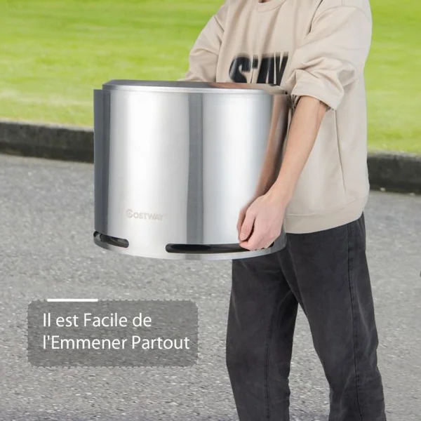 Rechaud Bois Poêle sans Emission de Fumée en Acier Inoxydable 304 Design à Double Paroi ⌀ 47 cm Housse Imperméable en PVC