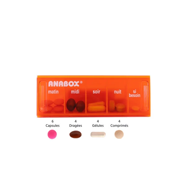 RECONDITIONNE Pilulier journalier Anabox 5 prises par jour Orange