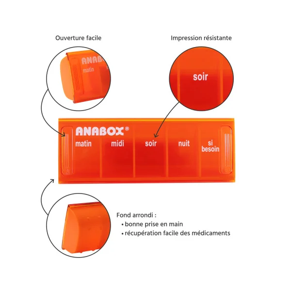 RECONDITIONNE Pilulier journalier Anabox 5 prises par jour Orange