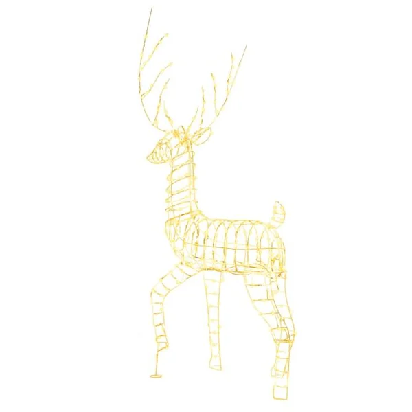 Renne de Noël Pré-éclairé en 3D 186 cm Décoration de Noël avec 300 Lumières LED Blanc Chaud Cerf Mâle Debout Eclairé Extérieur/Intérieur