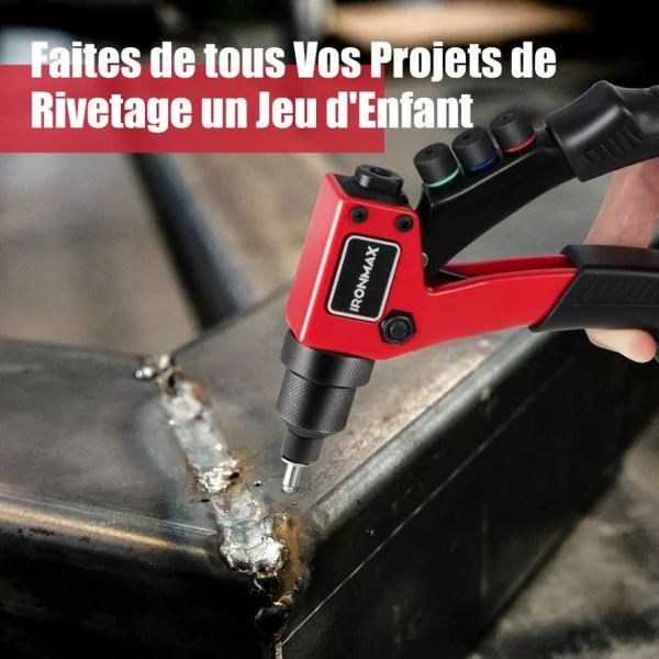 Riveteuse Manuelle avec 200 Rivets et 4 Outils-Embouts de Rivets Interchangeables à Volonté avec Étui de Transport