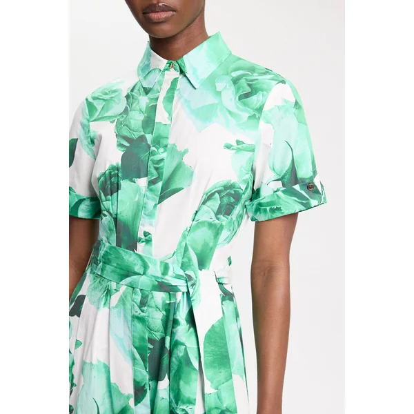 Robe Chemise Longue Ceinturée En Satin De Coton À Imprimé Floral De Roses