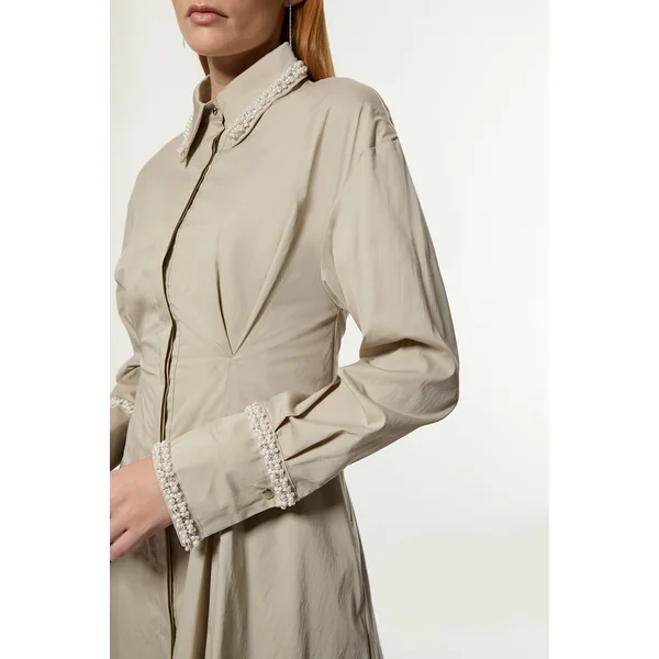 Robe Chemise Mini À Jupe Ample En Coton Avec Finitions Perlées Pour Femmes Grandes