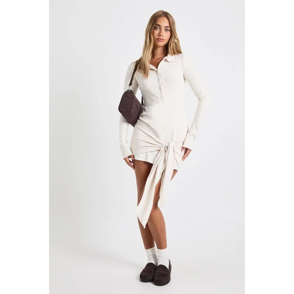 Robe chemise portefeuille froncée à boutons, au toucher ultra doux