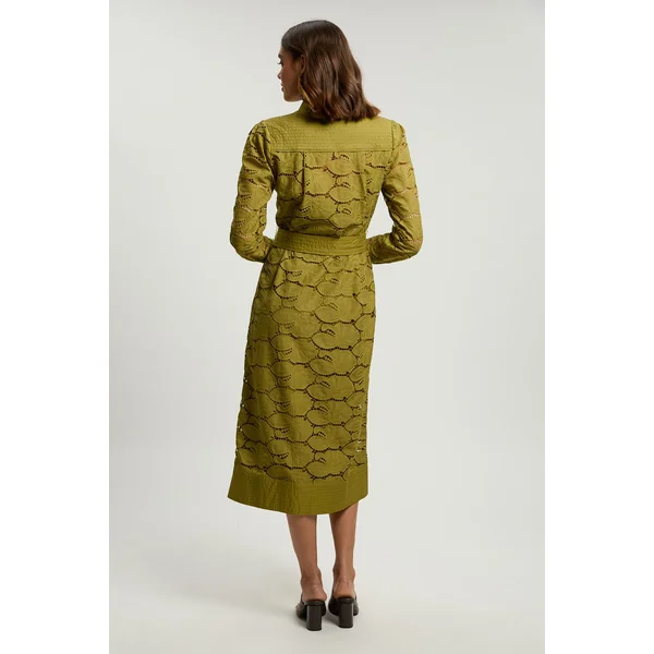 Robe Chemise Tissée Petite À Col En Coton Ajouré