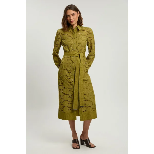 Robe Chemise Tissée Petite À Col En Coton Ajouré