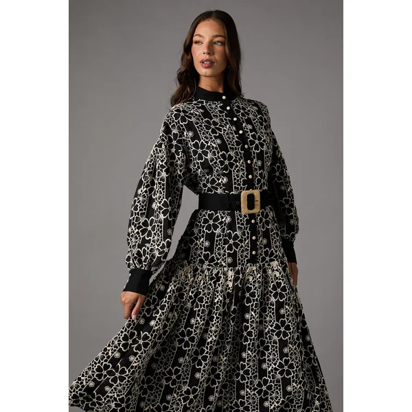 Robe Chemise à Manches Longues avec Ceinture