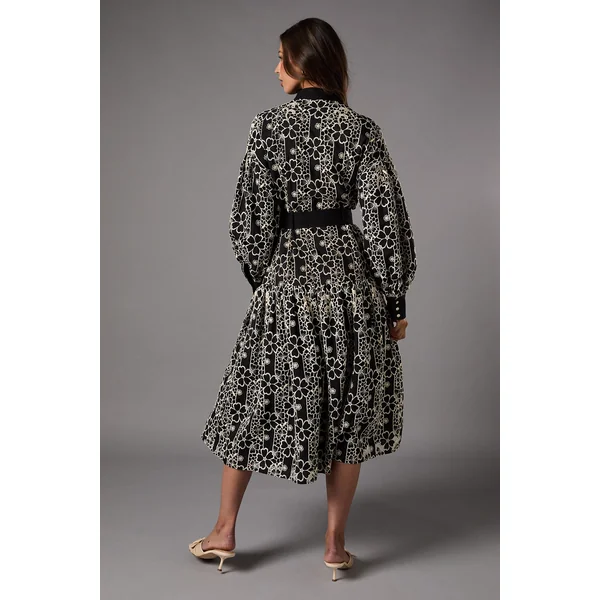 Robe Chemise à Manches Longues avec Ceinture