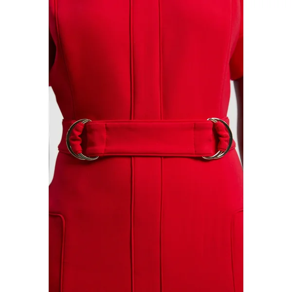 Robe Crayon Ajustée en Stretch Compact avec Détail Patte à Liseré