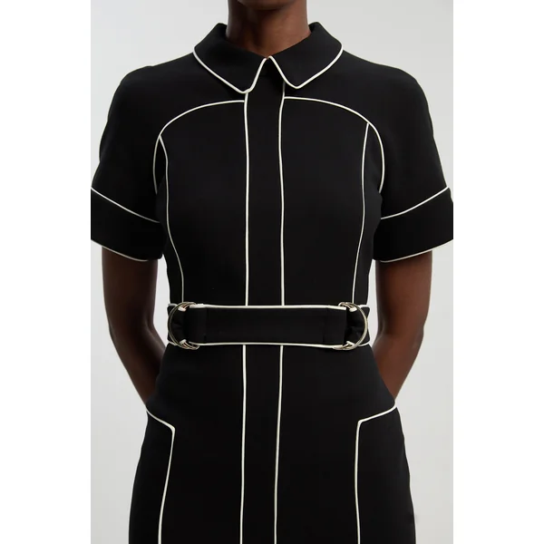 Robe Crayon Ajustée En Tissu Stretch Compact Avec Détails De Pattes À Bordures Contrastées