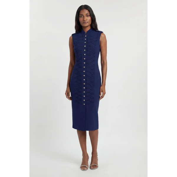 Robe Crayon Droite Compacte Stretch À Détails Boutons