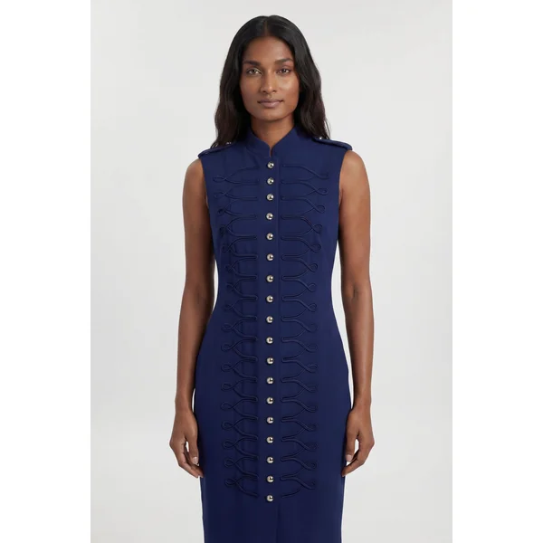 Robe Crayon Droite Compacte Stretch À Détails Boutons