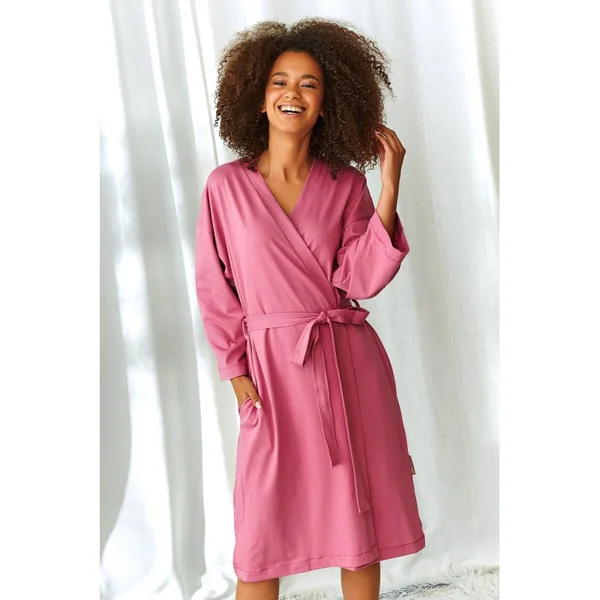 Robe de chambre de grossesse en coton biologique - Corail/Lilas - Reste S et L