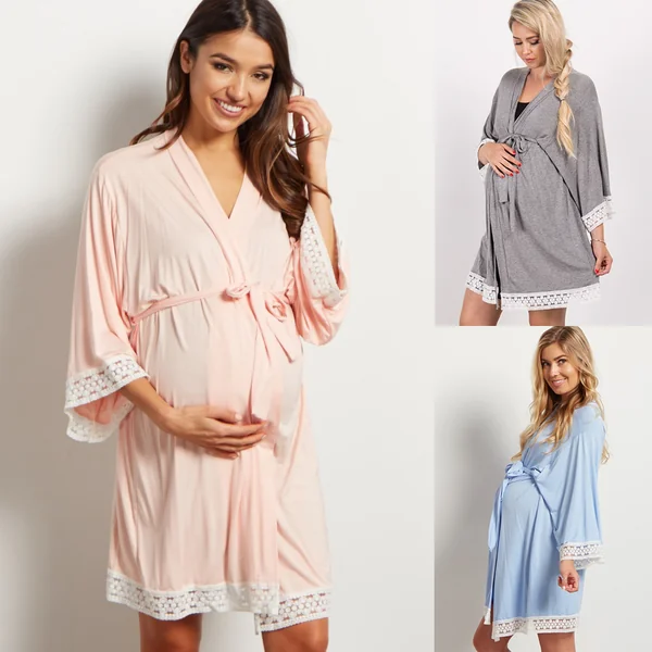 Robe de chambre de grossesse en coton léger -Bleu/Gris/Rose/Bleu foncé/Ardoise