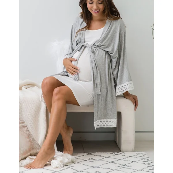 Robe de chambre de grossesse en coton léger -Bleu/Gris/Rose/Bleu foncé/Ardoise