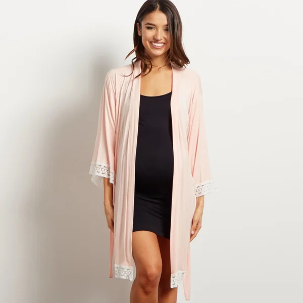 Robe de chambre de grossesse en coton léger -Bleu/Gris/Rose/Bleu foncé/Ardoise